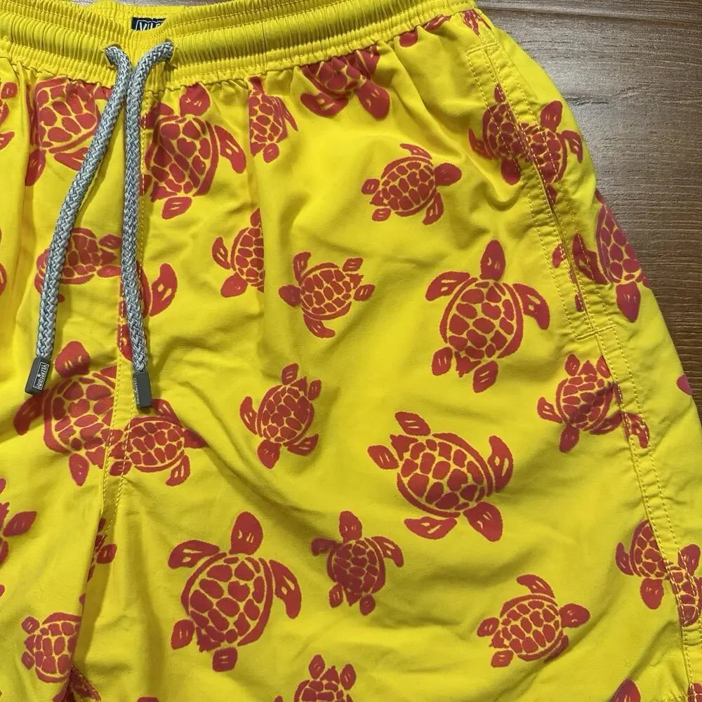 Vilebrequin Swim Trunks Youth Boys 14 Yellow Sea Turtle Mesh Lined Board Shorts